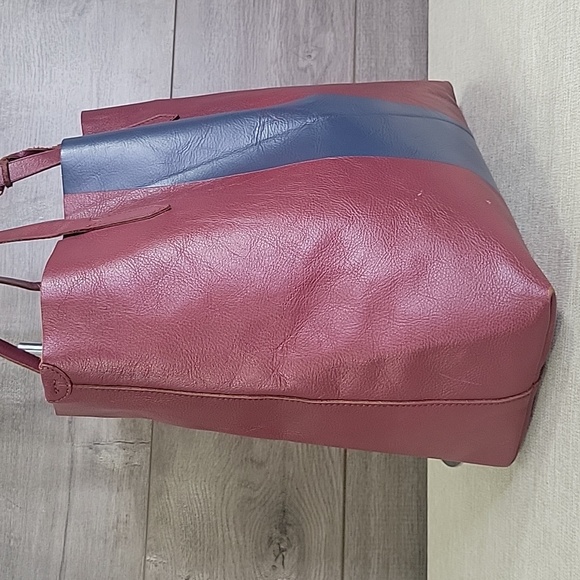 Large J.Crew Burgundy Striped Leather Tote Bag - Picture 3 of 14